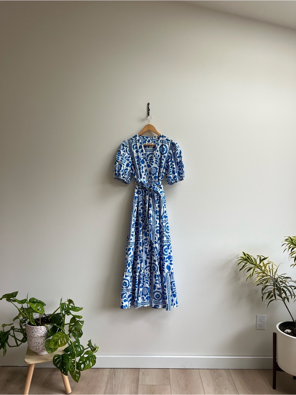 Boden Blue and White Floral Wrap Maxi Dress